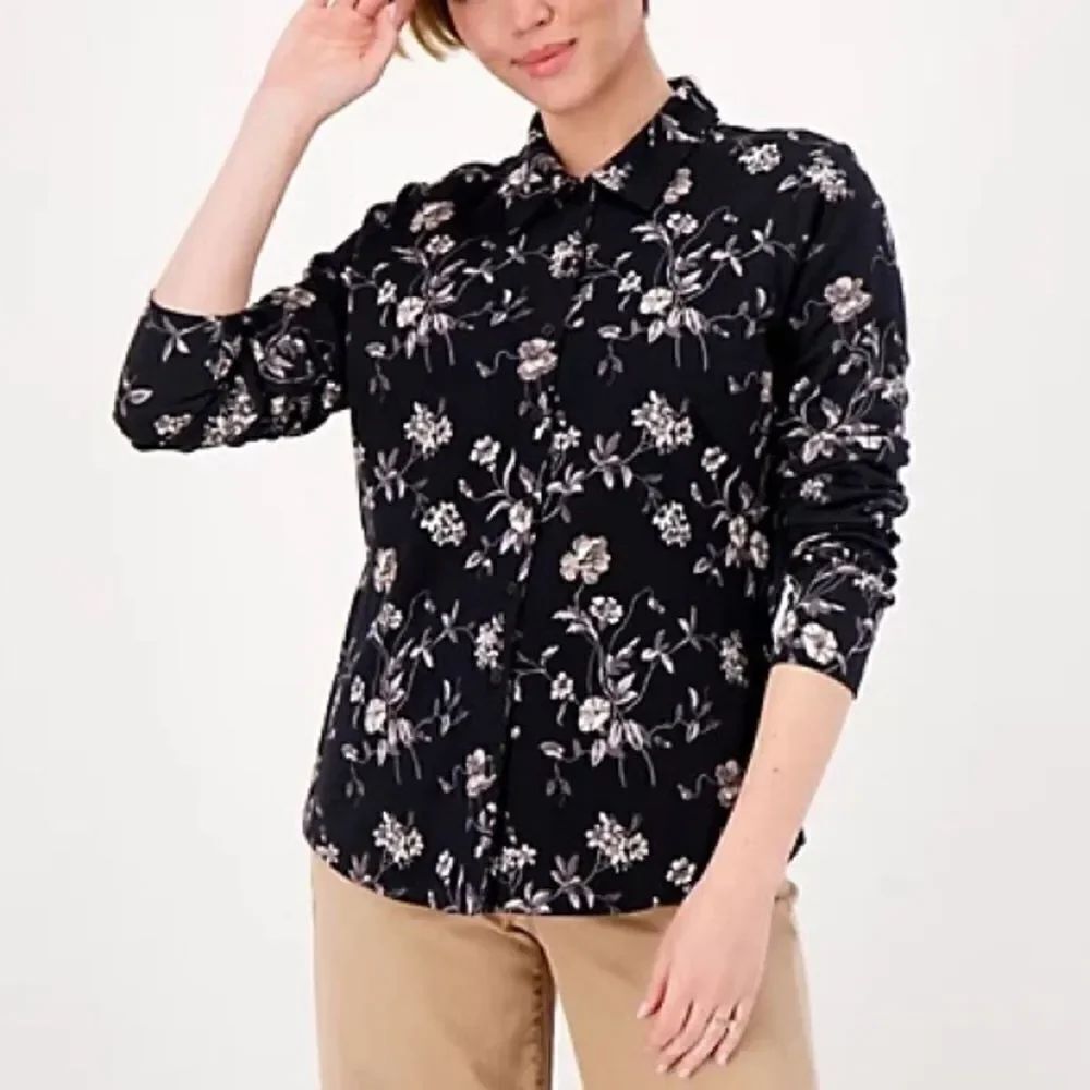Isaac Mizrahi Live! Printed Pima Cotton Button Front Collared Shirt